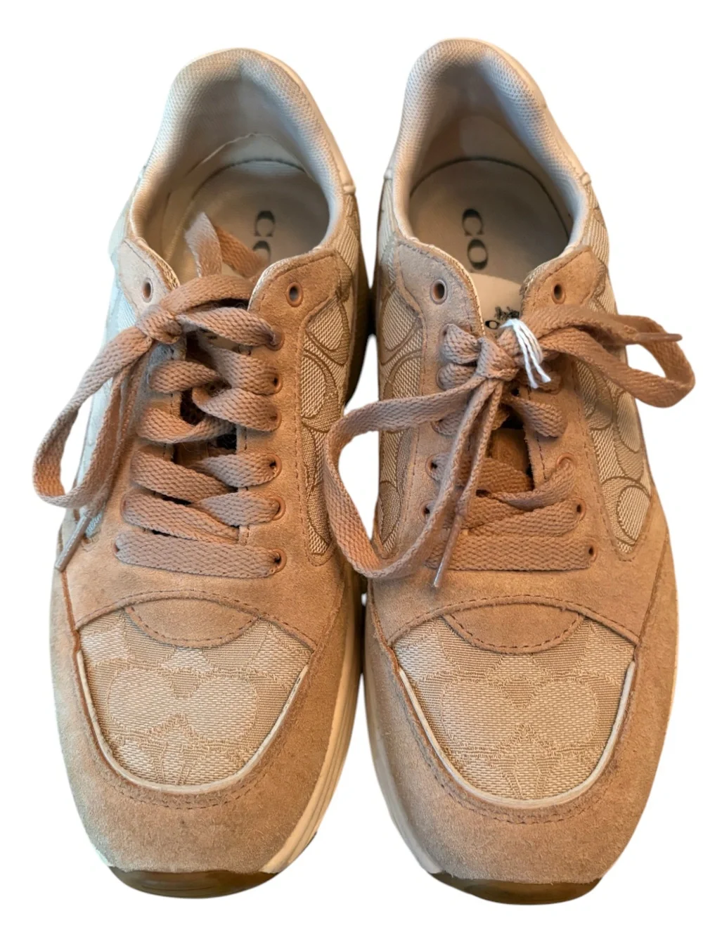 Coach Signature “C” Tan Suede and Canvas Sneakers Size 7 - Picture 1 of 10